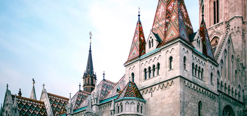 Image of towers of the cathedral in Budapest, Hungary
