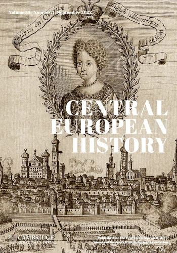Image of the September 2022 cover of the journal Central European History, with an image of a woman positioned a plan of an early modern German city