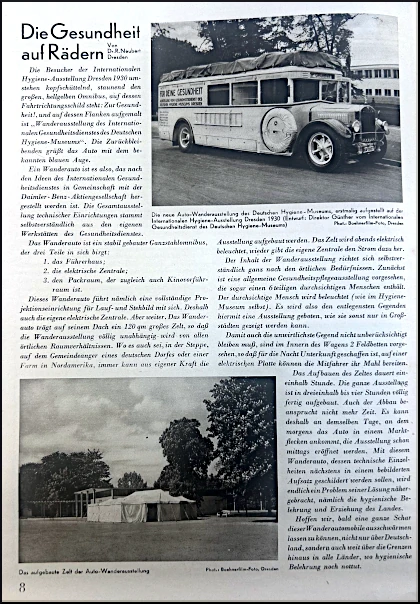 Image of a newspaper depicting the German Hygiene Museum's public health bus (1930s)