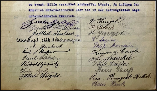 Image of signatures on a German petition against noise (1920s).
