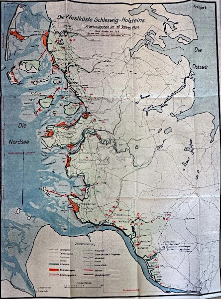 Image of a historic map of the west coast of Schleswig-Holstein (Germany)